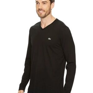 Lacoste Pima Black V Neck Long Sleeve T-Shirt 4XL-9